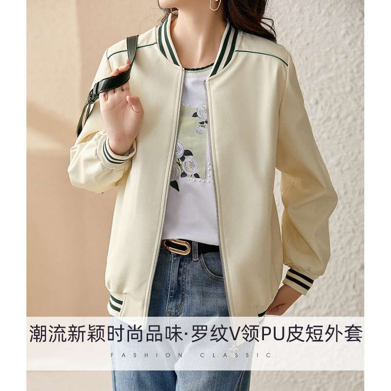 OUNIXUE欧昵雪 | 时尚感小个子v领PU皮外套上衣潮流小众帅气短款皮衣女