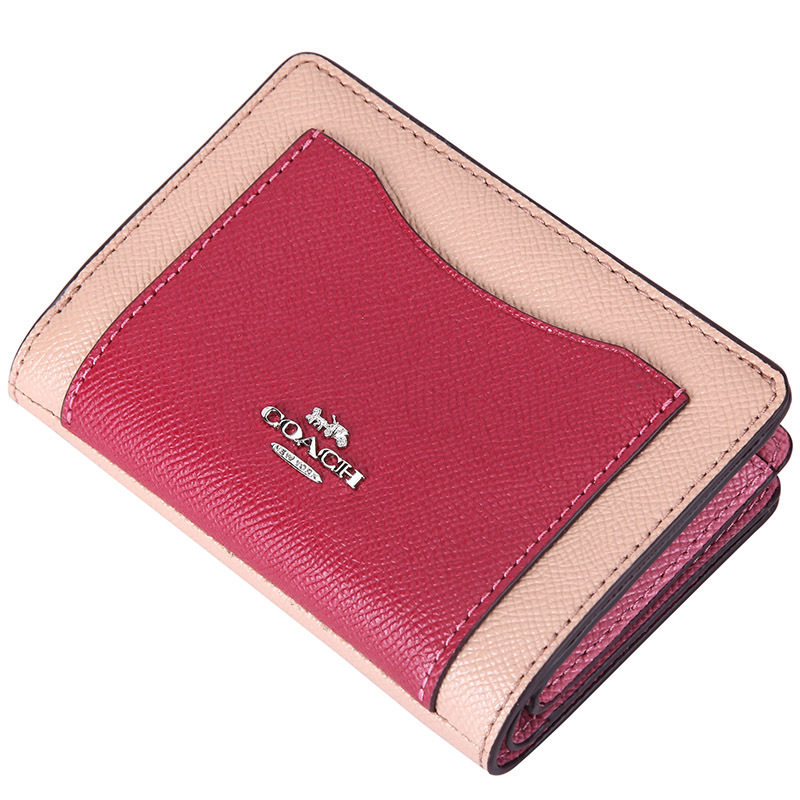coach蔻驰女士米色拼色皮质短款钱包钱夹f29939svpmc
