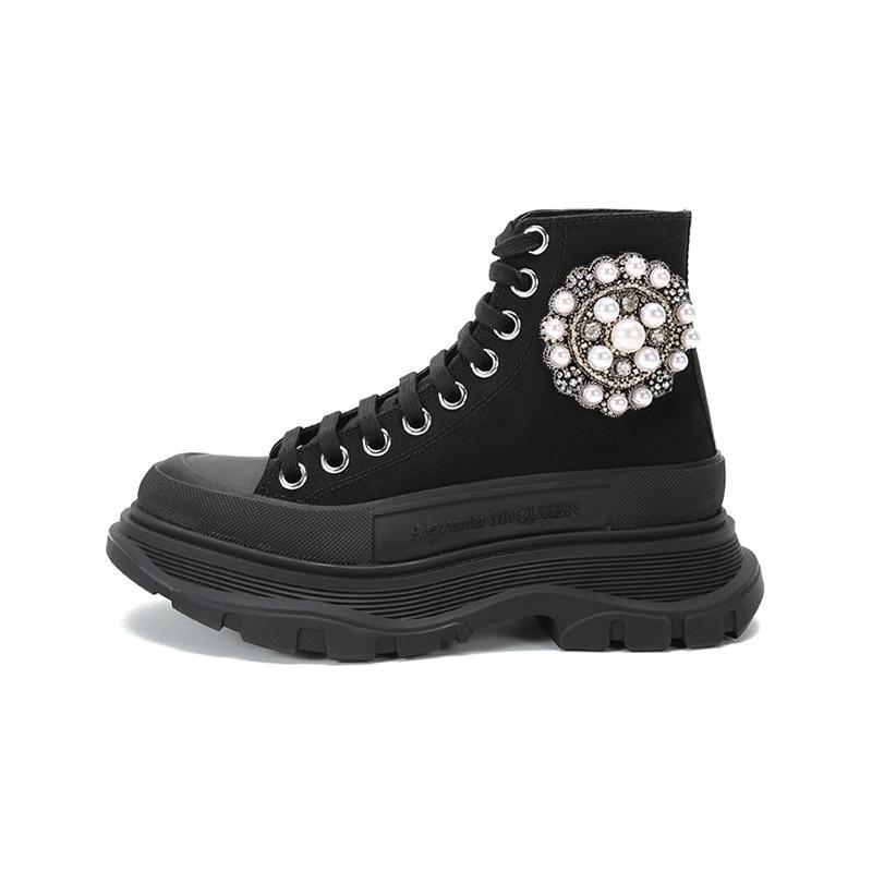 ALEXANDER MCQUEEN 亚历山大·麦昆 女士 织物系带厚底靴子短靴652280 W4L3K