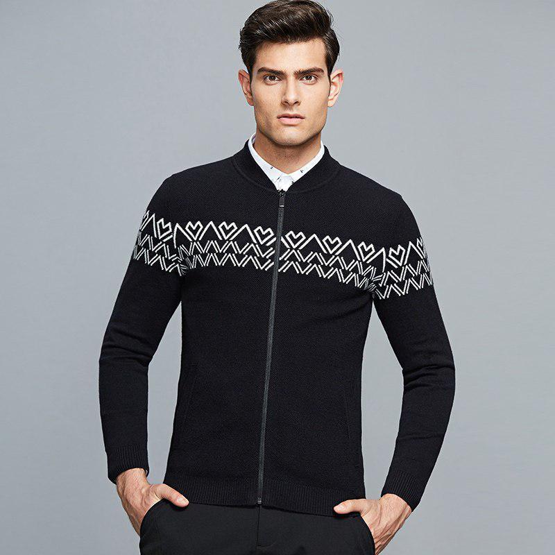 七匹狼毛衣秋冬男士商务休闲个性几何图案开衫立领厚羊毛衫男