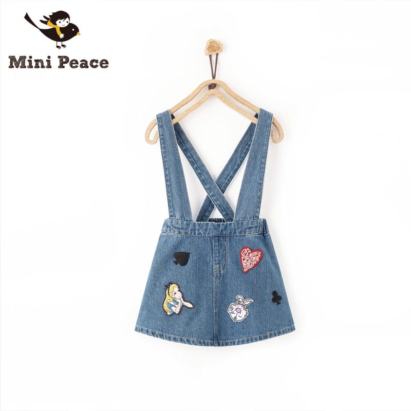 minipeace女童连衣裙针织牛仔裙吊带公主洋气裙春秋装新款