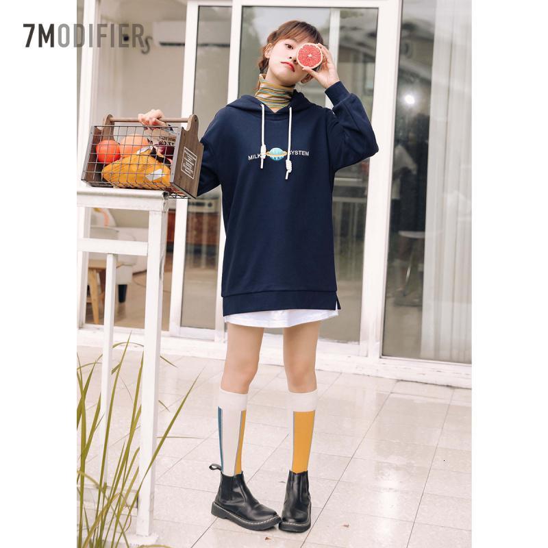 专柜同款oversize卫衣宽松卫衣裙女装2019秋冬季新款韩版假两件宽松中长款709D3008