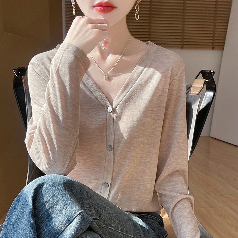 2025春夏季女装新款V领短款薄款搭配吊带裙时尚上衣长袖针织开衫