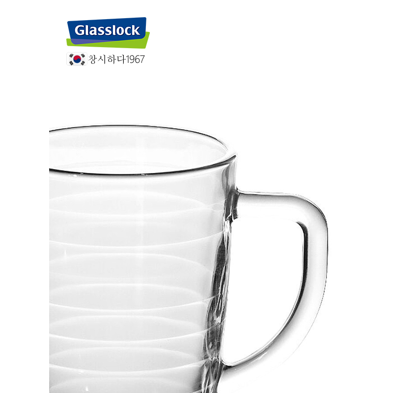 Glasslock韩国进口钢化玻璃水杯带把手350/360ml加厚耐摔透明玻璃茶杯果汁杯耐热茶水杯创意杯子泡茶