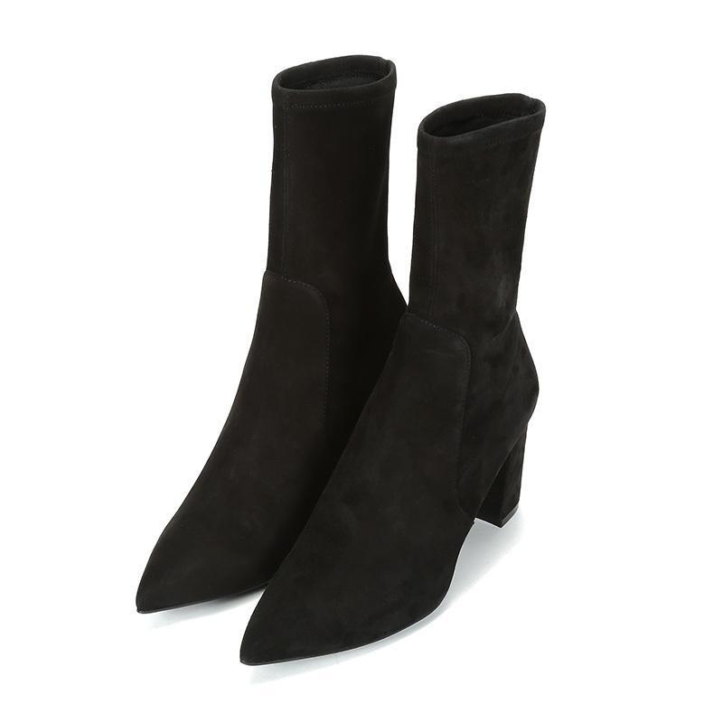 stuartweitzman斯图尔特韦茨曼女士绒面革尖头高跟鞋短靴landry75