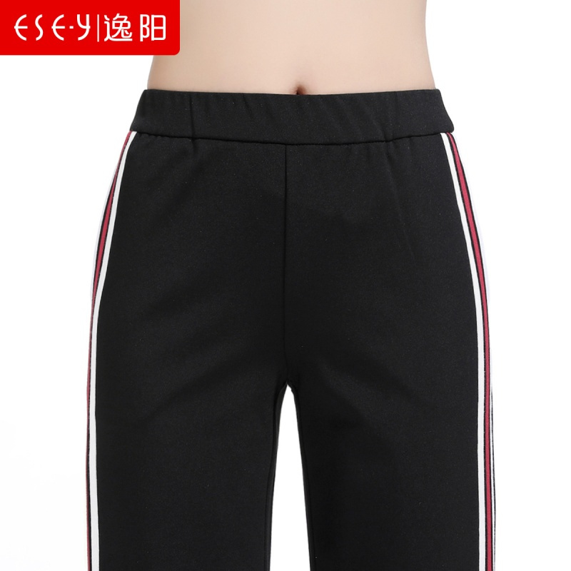 2018秋季新款运动校服裤女直筒侧边撞色开叉松紧腰弹力70299
