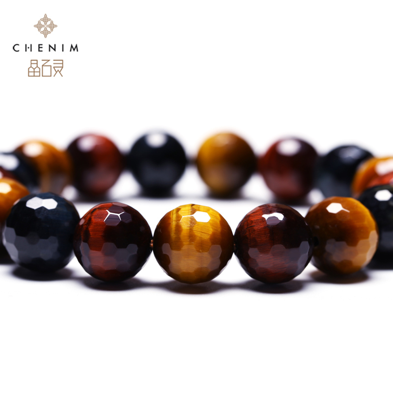 chenim/晶石灵彩色虎眼石手链手珠男女款虎睛石手串水晶饰品礼物