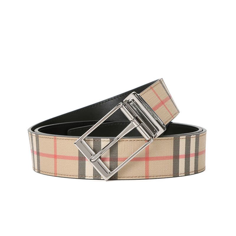 博柏利BURBERRY Vintage 男款腰带3.5D 针扣经典条纹织物8025138银扣图片
