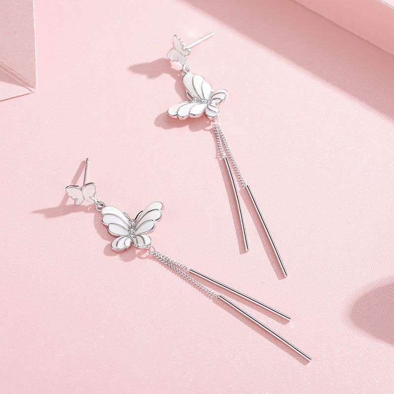 佰色传情高级感蝴蝶耳环女长款气质流苏耳钉纯银超仙网红韩国图片