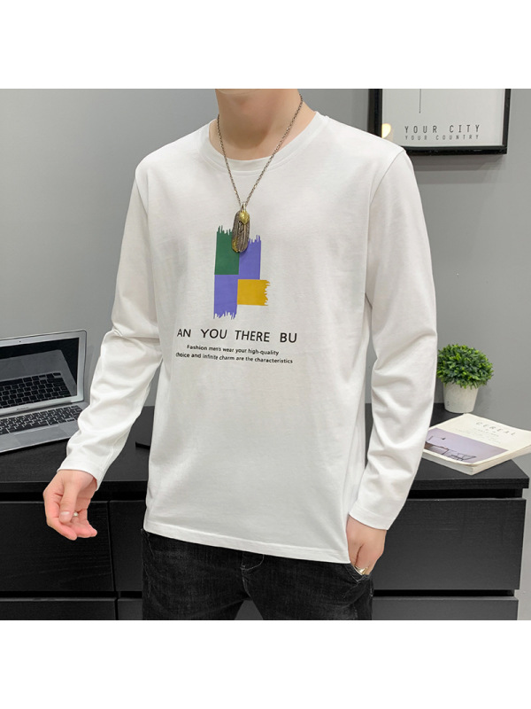 男士长袖T恤秋季新款纯棉打底衫韩版圆领青少年衣服男装