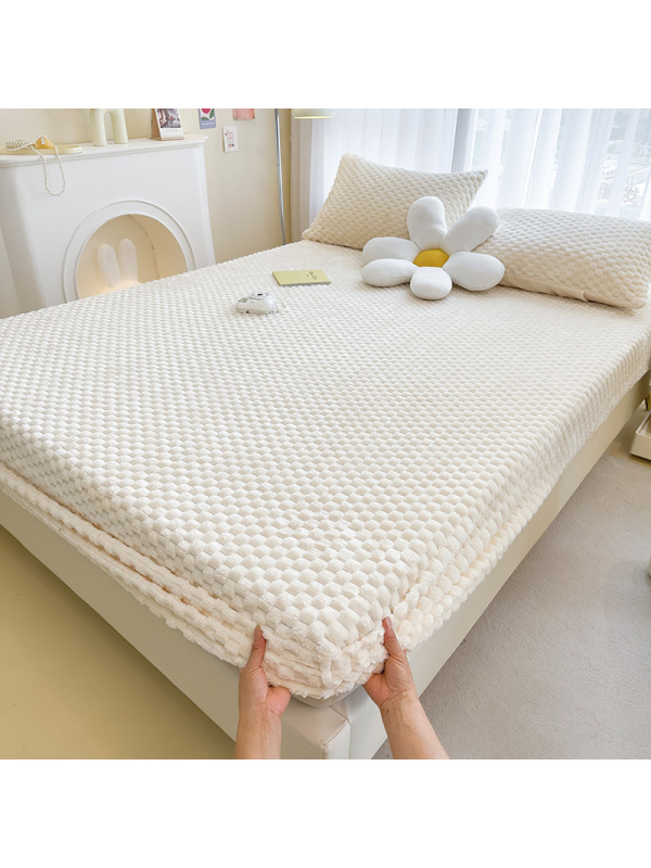 冬季加厚牛奶绒床笠保护套家用豆豆绒床罩全包床垫罩珊瑚绒