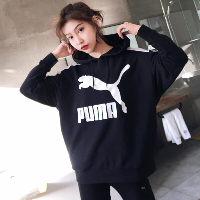 彪马puma女子帽衫套头衫classicslogot7针织卫衣57905651黑色l码