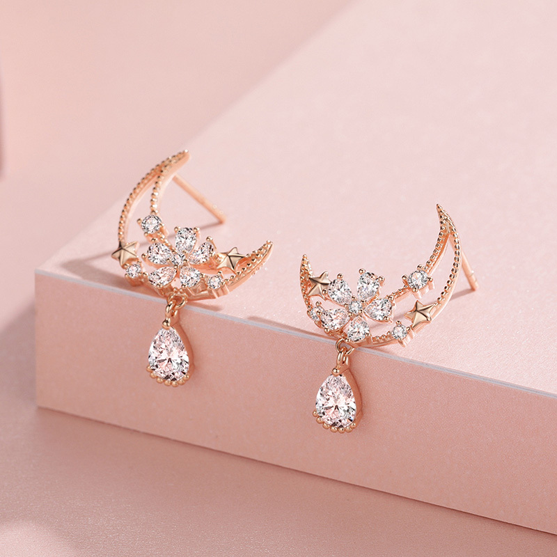 佰色传情s925纯银月亮耳环女冷淡风网红超仙新款耳坠气质耳饰