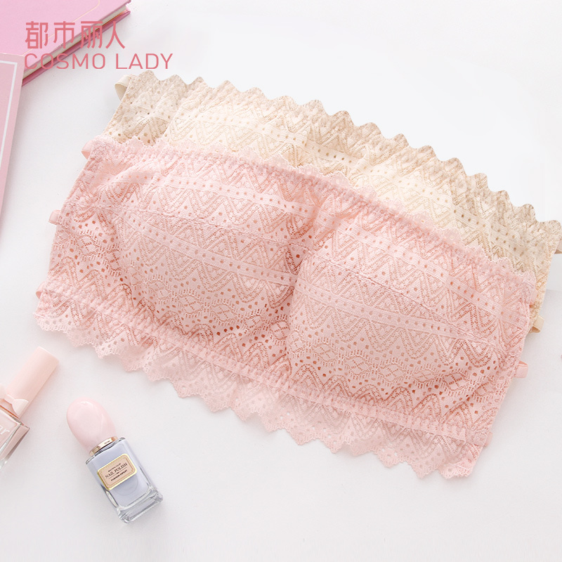 都市丽人唯美蕾丝刺绣无钢圈无搭扣抹胸式女士文胸胸罩内衣2B8614