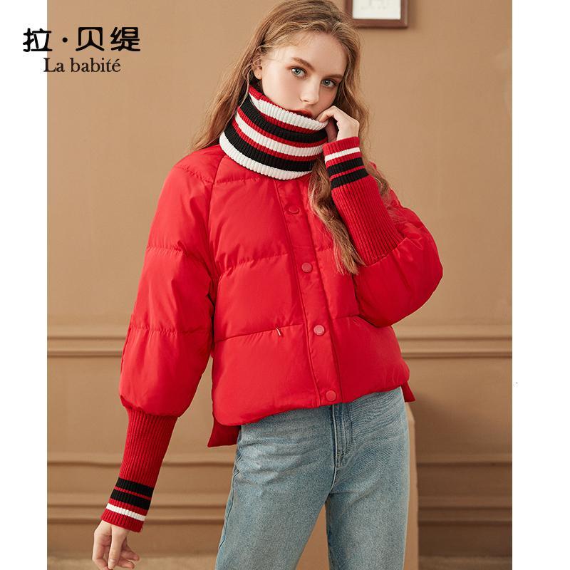 专柜同款拉贝缇短款羽绒服女装拉夏贝尔2019冬季新款小个子面包服外套白色60008621