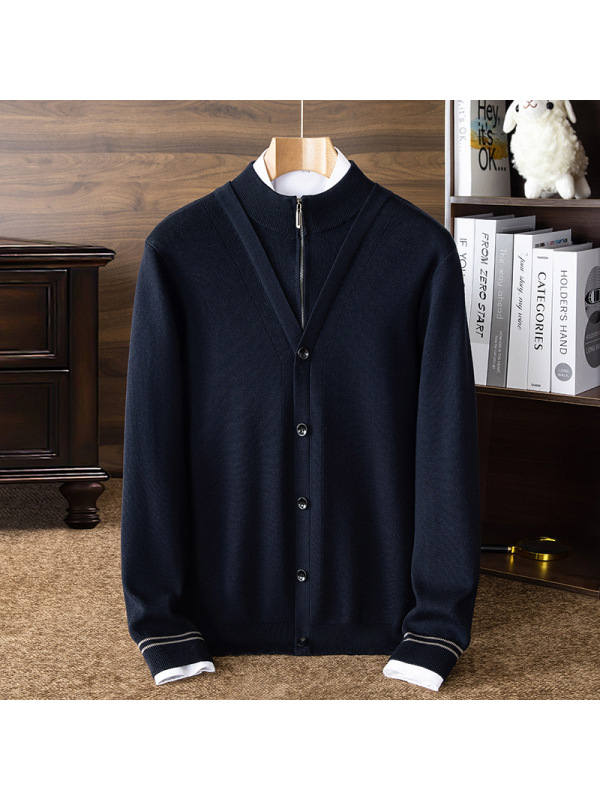 680g莱赛尔羊毛厚款针织开衫男冬季新款加厚保暖毛衣男士外套