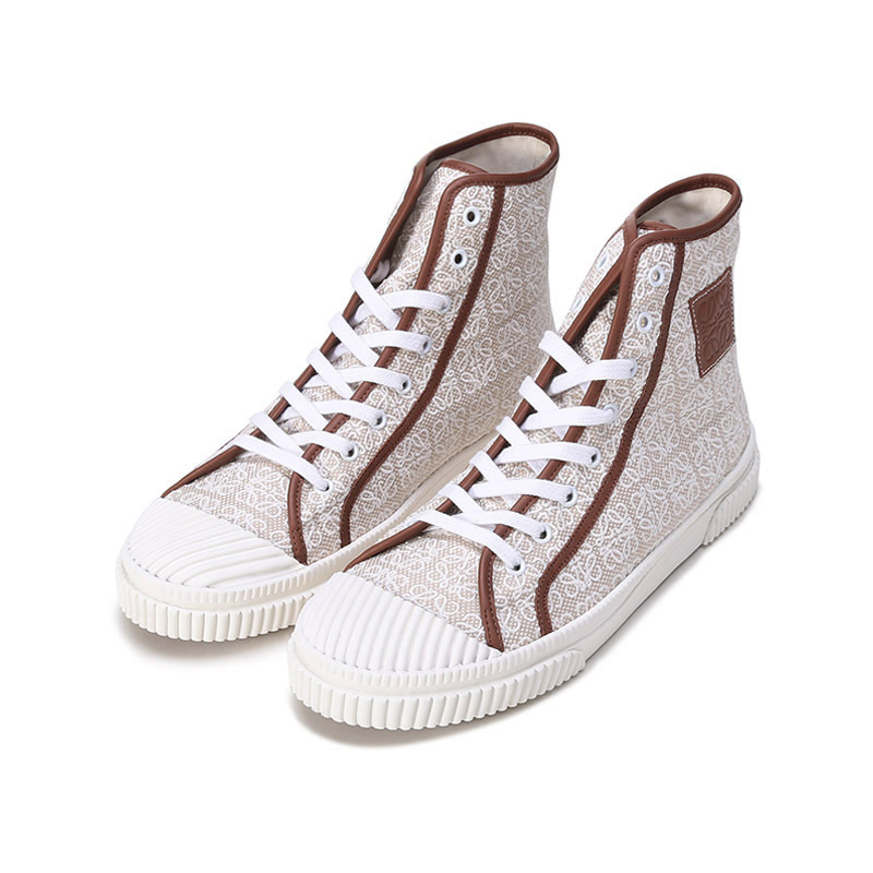 罗意威loewe男士织物配皮高帮系带休闲运动鞋板鞋帆布鞋m816282x31