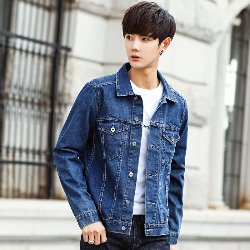 美国苹果夹克男士牛仔外套秋冬新款修身翻领男装时尚休闲飞行衣服