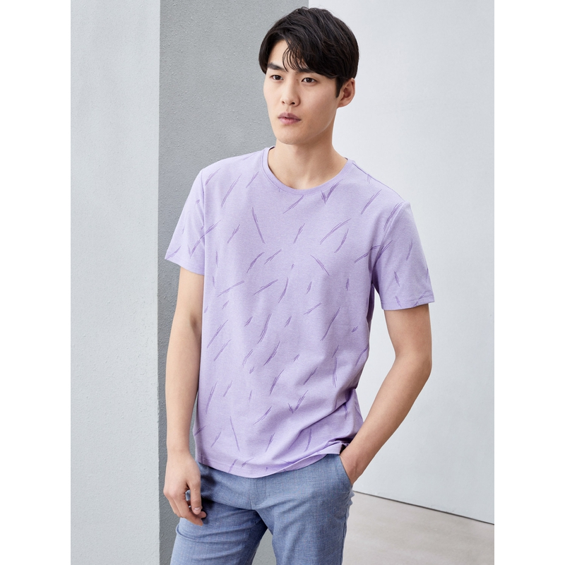 hla海澜之家圆领短袖t恤2019夏季舒适花纱提花短t男-hntbj2r283a