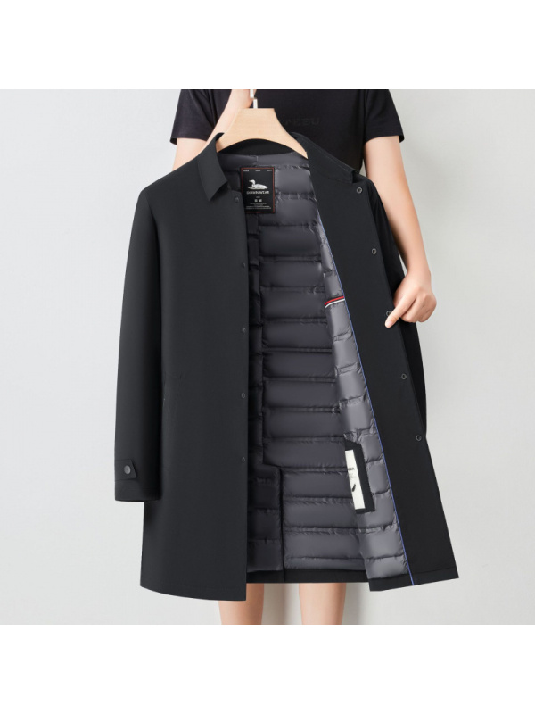 冬季新款白鸭绒羽绒服男士翻领中长款翻领夹克男装商务轻奢外套