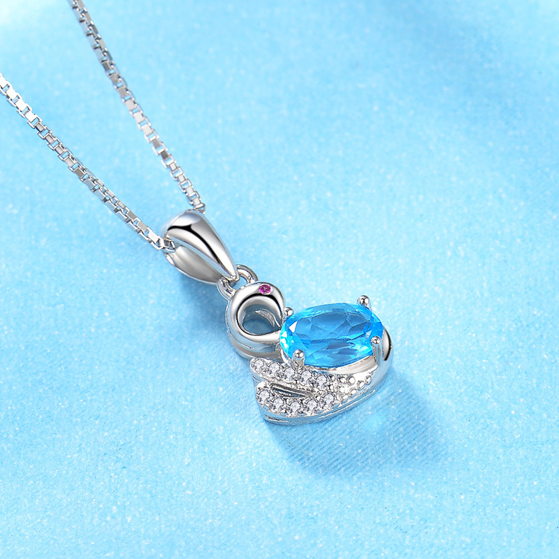 蒂蔻时尚优雅小天鹅银吊坠项链女款托帕石镶嵌925银挂坠套链情人节