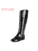 D：Fuse/迪芙斯长靴冬新款牛皮圆头低跟侧拉链女鞋DF54116501_ahC04
