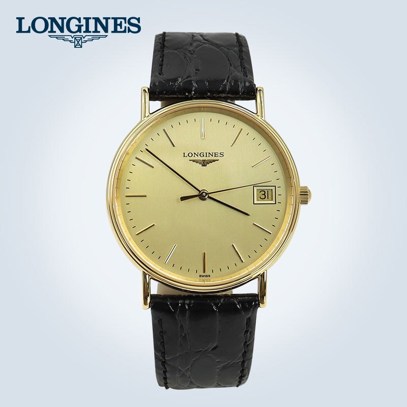 浪琴(LONGINES)瑞士进口瑰丽系列石英表男 金盘黑皮 L4.819.2.32.2 男表
