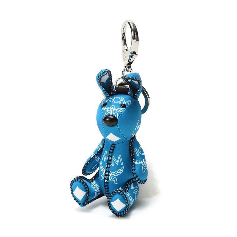 mcm男女中性蓝色logo图案织物小兔吊饰挂饰钥匙扣myz9sxl38hi001