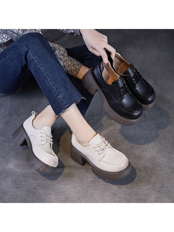 厚底乐福鞋女春季新款小个子增高休闲鞋英伦风小皮鞋