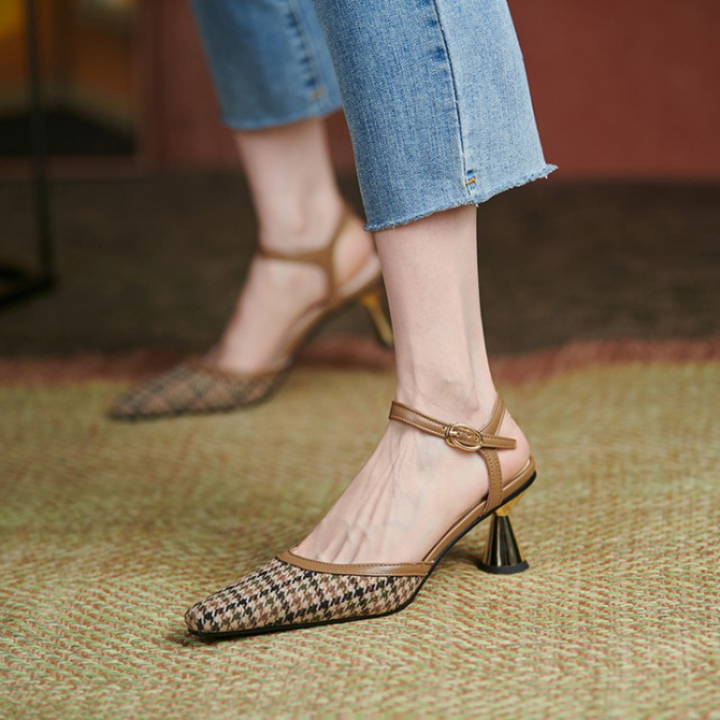 tiauny凉鞋法式高跟淑女包头一字带粗跟女鞋高跟鞋602810