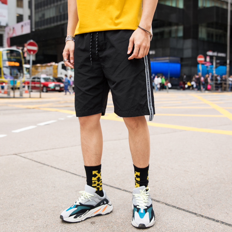 No.1dara夏季新款百搭五分裤侧边黑白条纹港风中裤韩版潮流短裤男