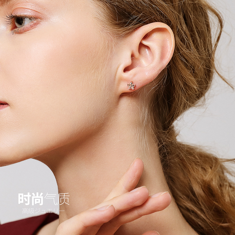 佰色传情18K金耳饰女简约彩金耳钉星星Au750玫瑰金耳环送女友送闺蜜送朋友生日节日礼物