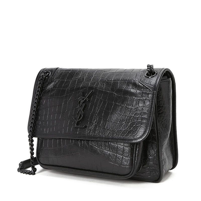 圣罗兰YSL NIKI 中号 鳄鱼压纹 女士单肩斜挎包 黑链 633150图片