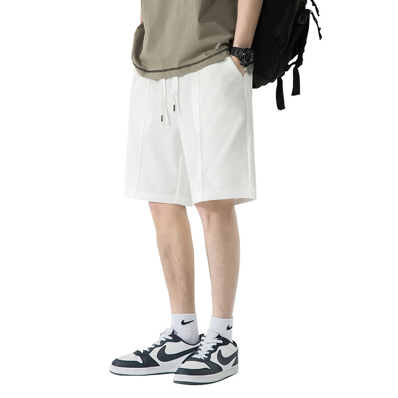夏季男士短裤简约华夫格纯色休闲裤基础款宽松运动五分裤
