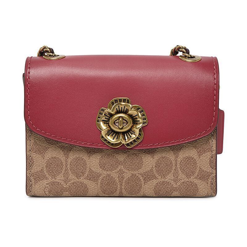 coach蔻驰奢侈品女士专柜款parker系列涂层帆布配皮山茶花手提包单肩