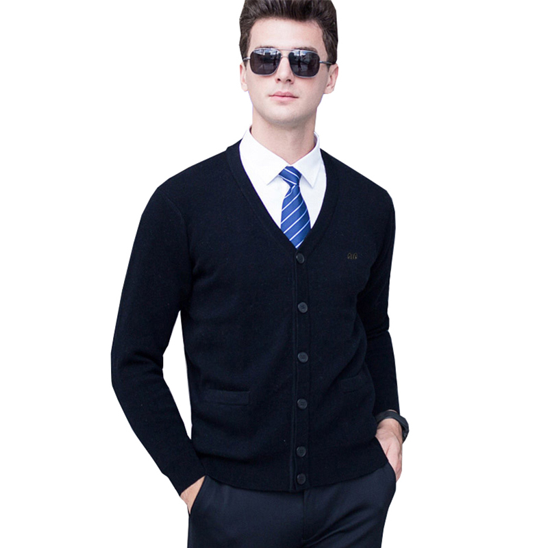 恒源祥男士针织开衫秋冬季款长袖v领毛衣纯羊毛衫休闲外套