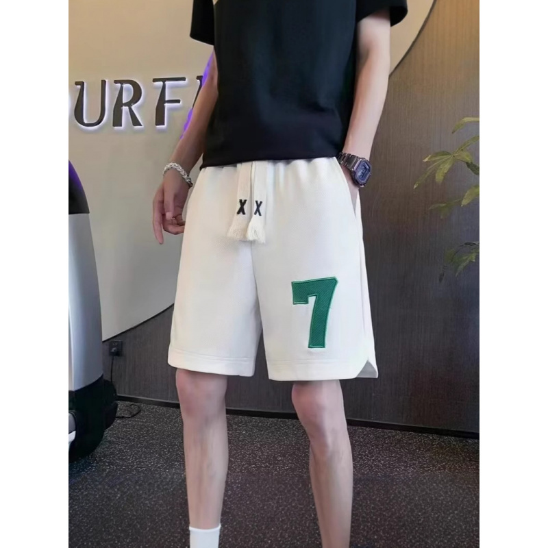 美式宽松刺绣休闲裤男士薄款新款棉斜纹五分沙滩休闲短裤