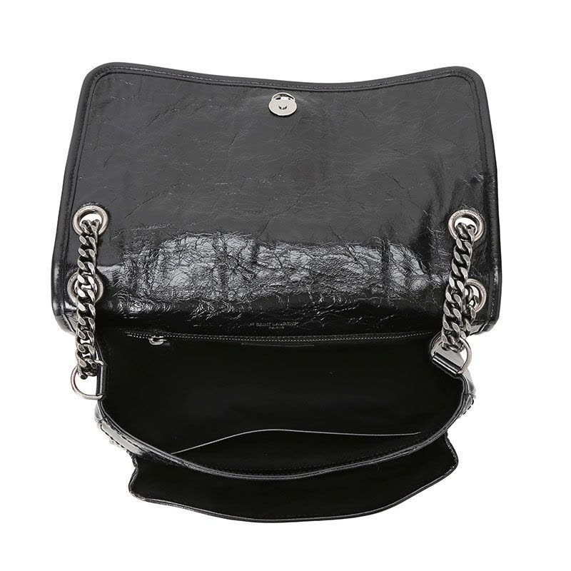 圣罗兰YSL NIKI 口盖包中号 字母LOGO褶皱皮633158银链 女士斜挎单肩包图片