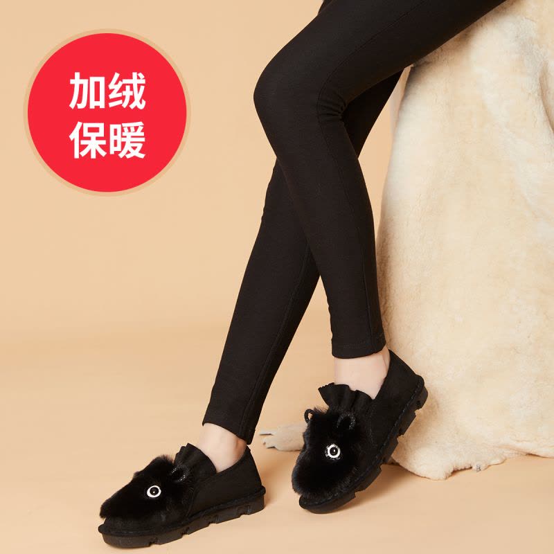 图思龙百搭韩版学生豆豆鞋网红平底加绒毛毛鞋单鞋冬季女鞋图片