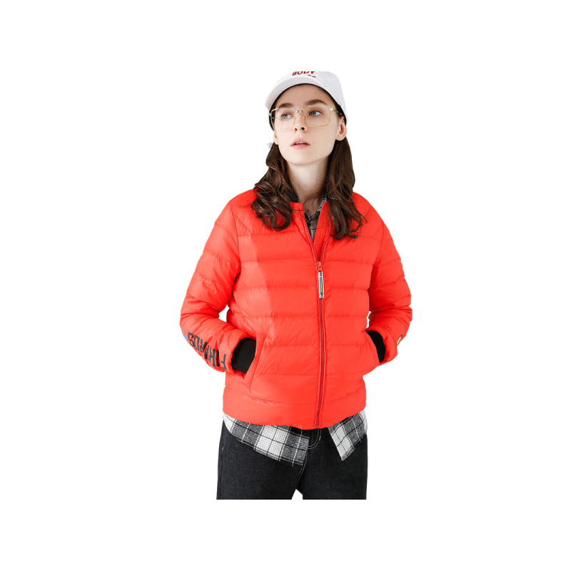 初语羽绒服女加厚短款棒球领字母印花笑脸潮流外套