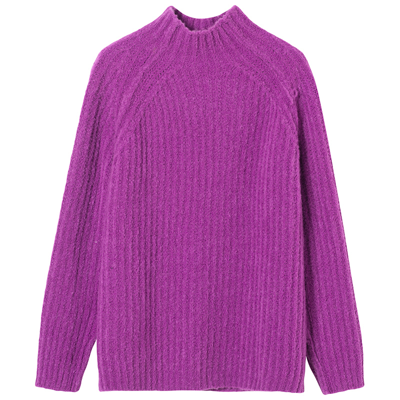 三彩冬季新款高领插肩袖毛衣长袖针织衫中长羊毛衫报