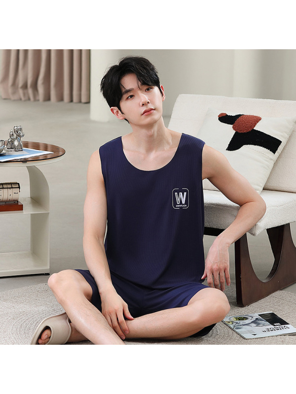 男士新款冰丝背心短裤套装夏天无袖凉爽休闲家居服睡衣大码可外穿