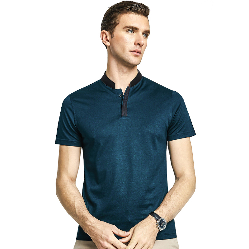 雅鹿男士短袖t恤2019纯色立领桑蚕丝商务半袖休闲夏装t恤上衣