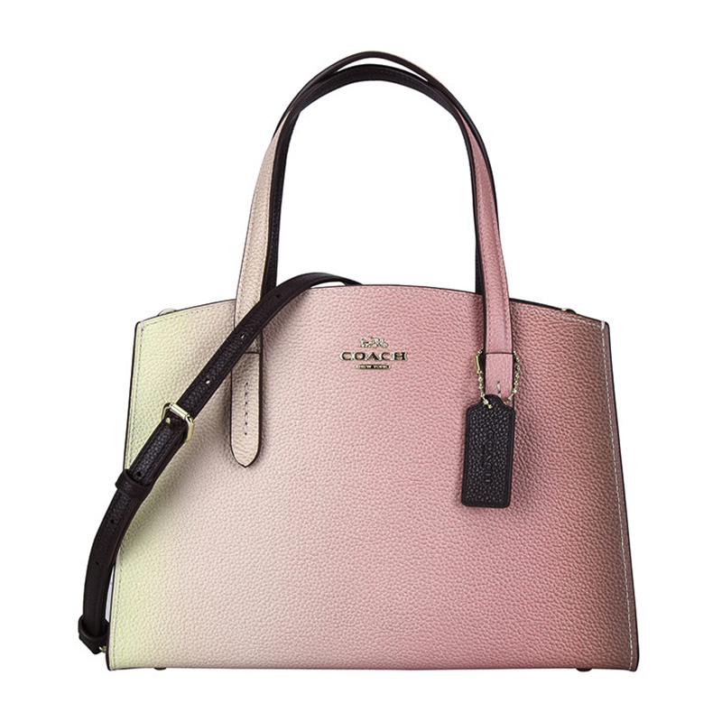 COACH 蔻驰 奢侈品 女士专柜款粉色渐变色皮质手提单肩斜挎包