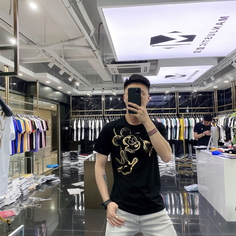 夏季新款印花T恤欧美潮流男士修身圆领丝光棉短袖T恤男装半袖上衣