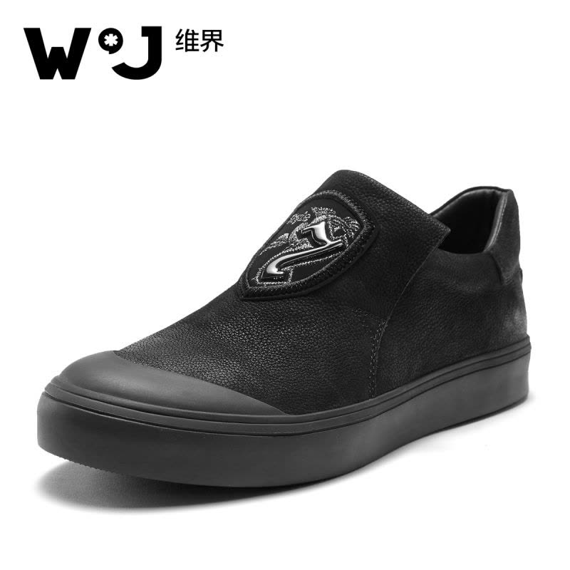 维界休闲鞋男真皮新款韩版潮流时尚板鞋个性青年户外一脚蹬懒人鞋图片