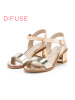 D：Fuse/迪芙斯牛漆皮露趾粗跟色拼接舒适女鞋凉鞋DF62111103