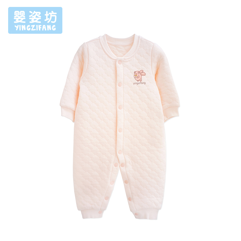秋季新款男童女童简约时尚家居服双层长袖前开扣连体衣