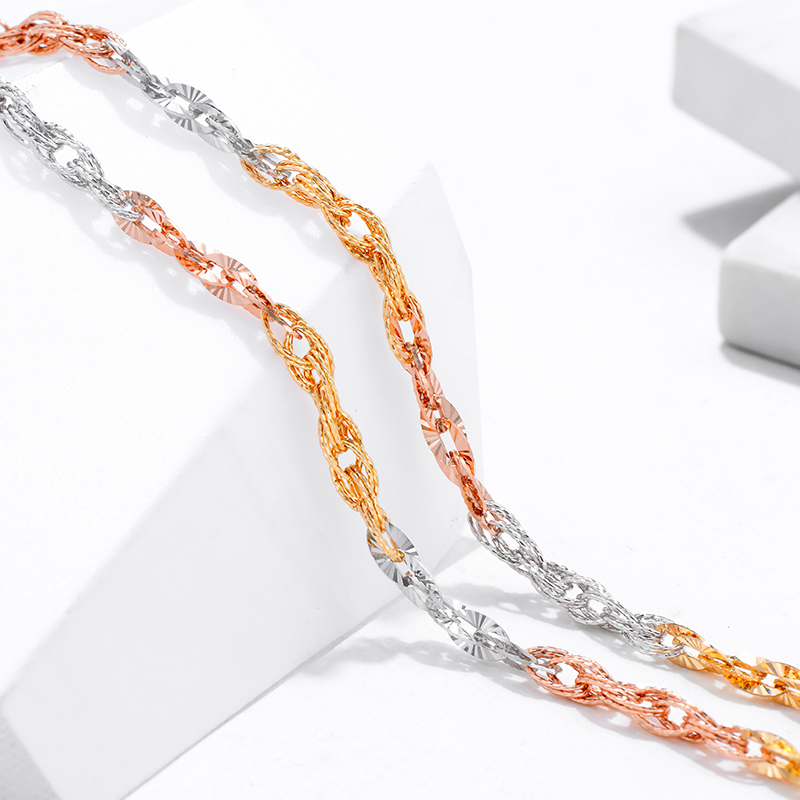 黄金码头18k金项链女款彩金项链三色金项链可调节au750链子