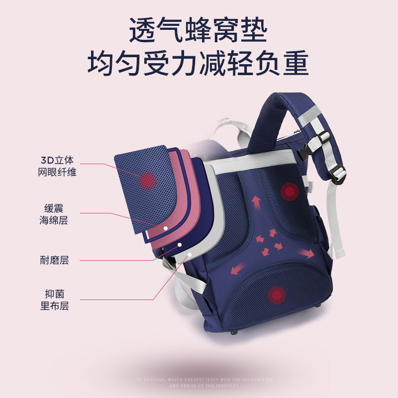第九城（V.NINE） 小学生书包男女孩儿童双肩包1-3-6年级英伦风减负手提双肩背包